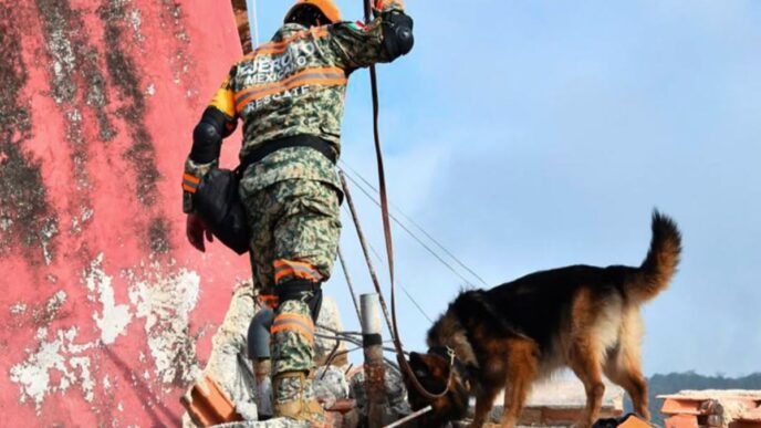 Binomios caninos mexicanos en Venezuela apoyan rescates tras sismos